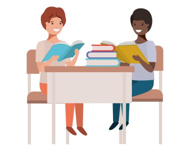 Genç öğrenciler okul masasında oturan