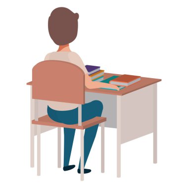 Okul masasında oturan genç öğrenci çocuk