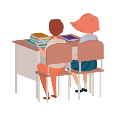 Genç öğrenciler okul masasında oturan