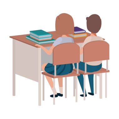 Genç öğrenciler okul masasında oturan