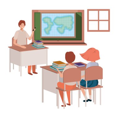 teacher in classroom with students avatar character