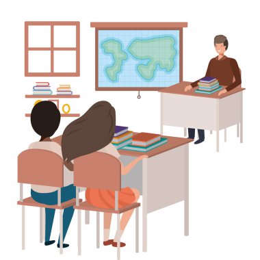 teacher in classroom with students avatar character