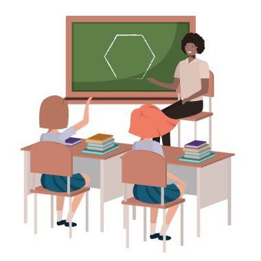 teacher in classroom with students avatar character