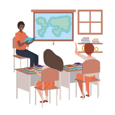 teacher in classroom with students avatar character