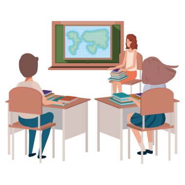 teacher in classroom with students avatar character