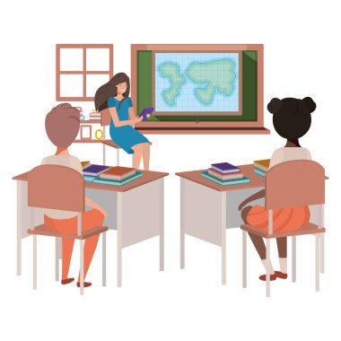 teacher in classroom with students avatar character