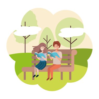 park sandalye avatar karakter genç çift