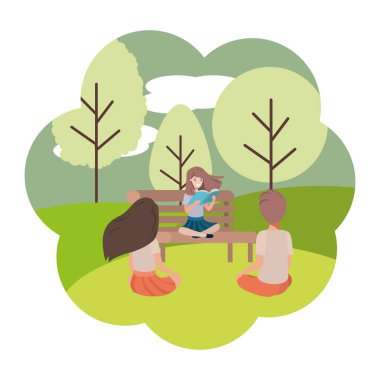 group of people in park chair avatar character