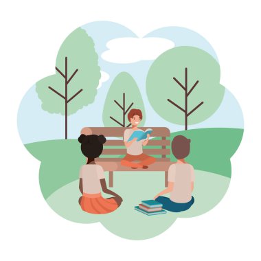 group of people in park chair avatar character