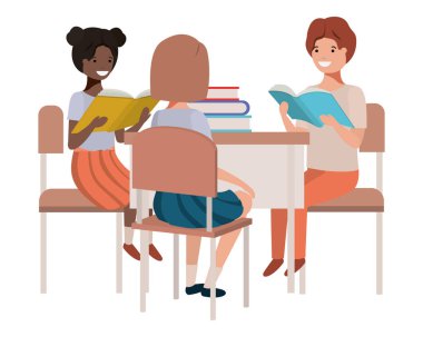 Okul Danışma avatar karakter oturma grubu öğrencileri