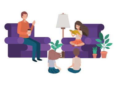 adam oturma odası avatar karakter çocuklu