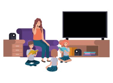 oturma odası avatar karakter çocuklu kadınla