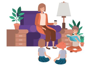 oturma odası avatar karakter çocuklu kadınla