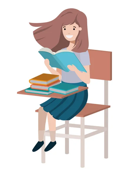 Fiatal diák lány olvasás iskolai szék — Stock Vector