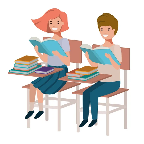 Young students reading in school desk — Stockvector