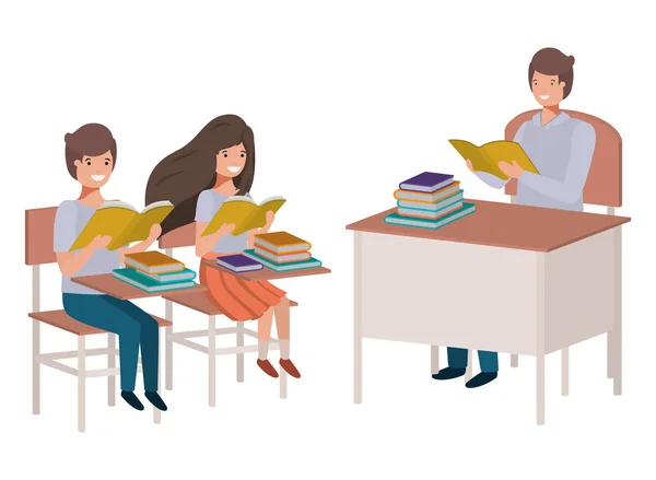 Teacher reading in the classroom with students — Stock Vector