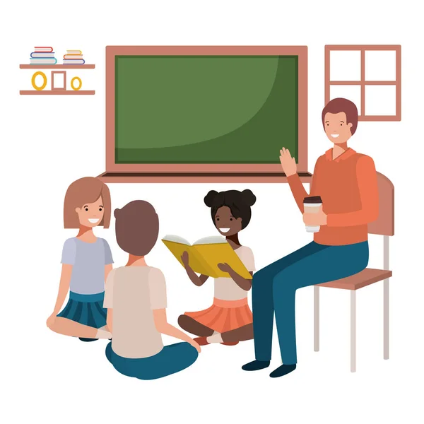 Teacher in the classroom with students — Stock Vector