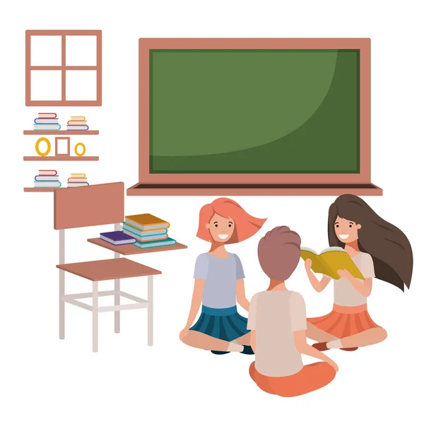 Eleverna sitter läsebok i klassrummet — Stock vektor