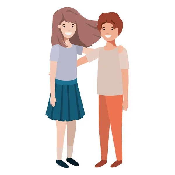 Amical adolescents couple personnages — Image vectorielle