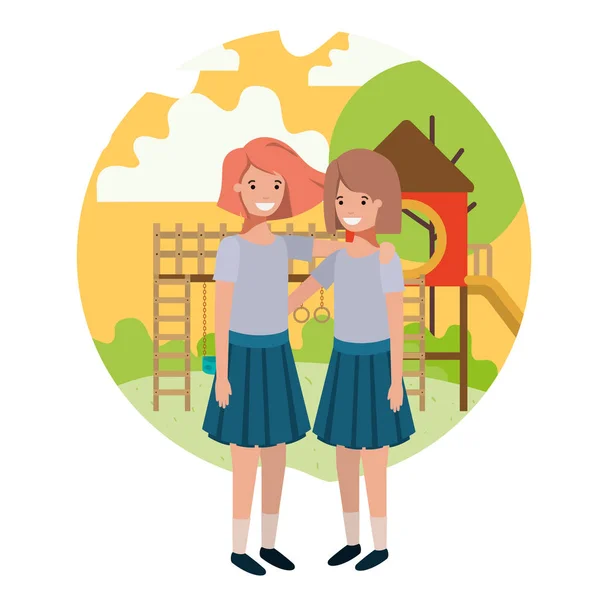 Vriendelijke tieners meisjes op het pretpark — Stockvector