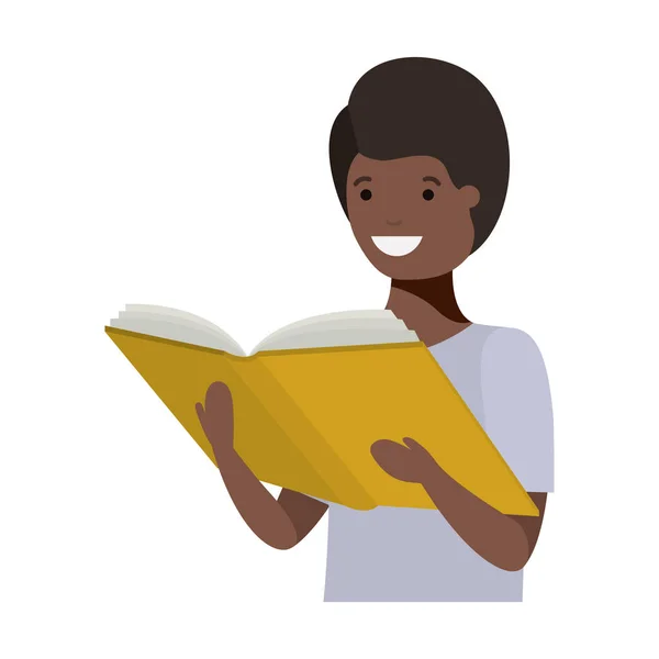 Ung svart student läsebok — Stock vektor