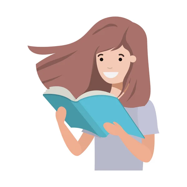 Joven estudiante chica lectura libro — Vector de stock