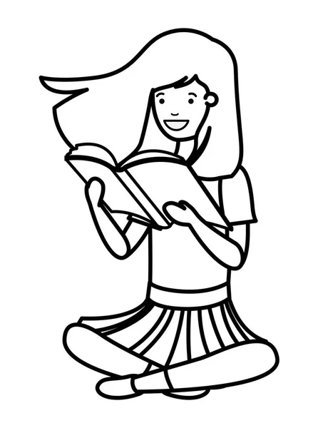 Jeune étudiante fille assis livre de lecture — Image vectorielle