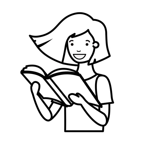 Giovane studente ragazza lettura libro — Vettoriale Stock