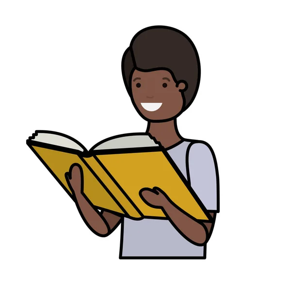 Jeune étudiant noir livre de lecture — Image vectorielle