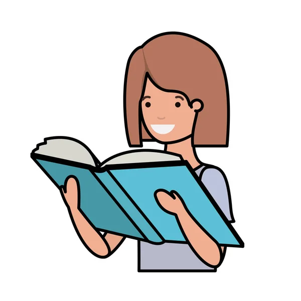 Joven estudiante chica lectura libro — Vector de stock