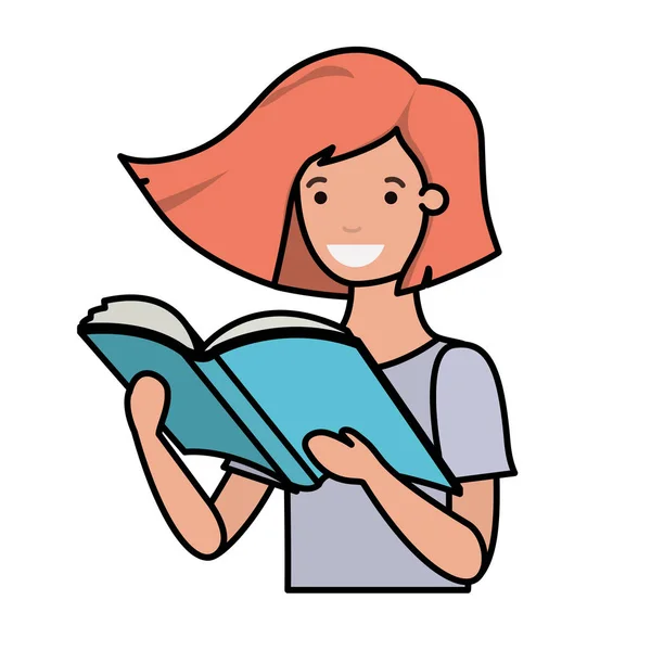 Genç öğrenci kız okuma kitabı — Stok Vektör