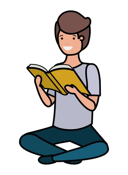 Unga studenter som sitter och läser bok — Stock vektor