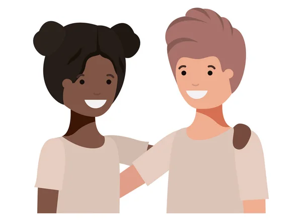 Amistosos adolescentes etnia pareja personajes — Vector de stock