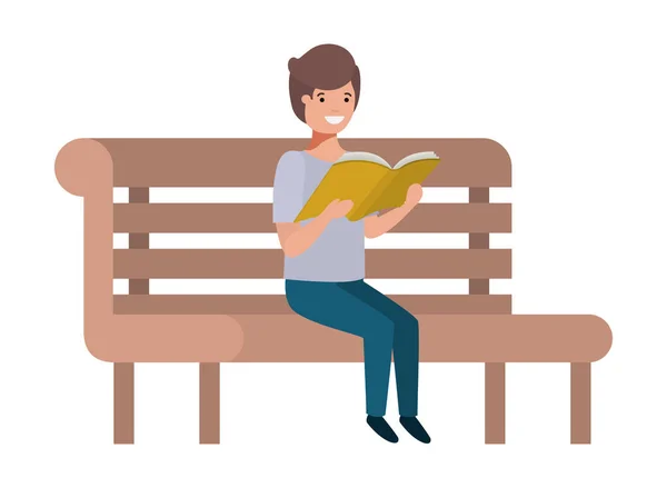 Joven estudiante sentado lectura libro — Vector de stock