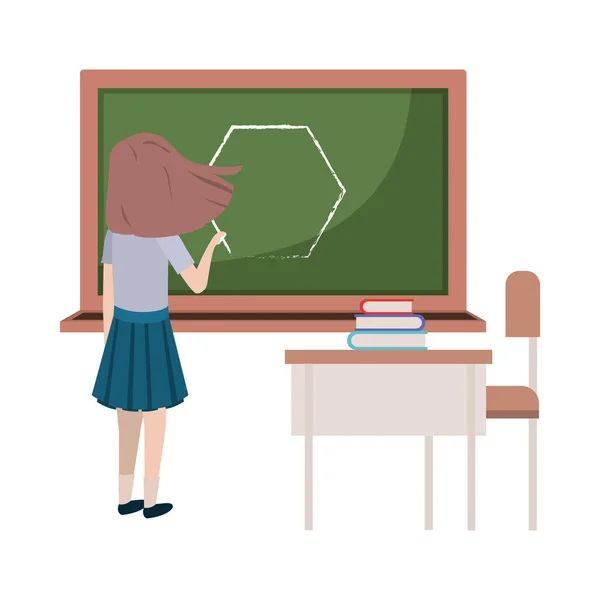 Student girl drawing hexagon in chalkboard — Wektor stockowy