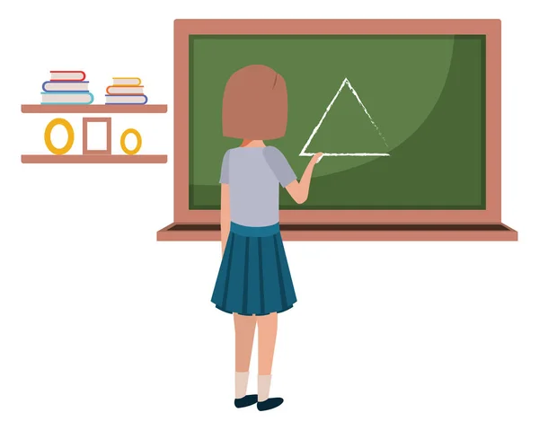 Student girl drawing triangle in chalkboard — Stock Vector
