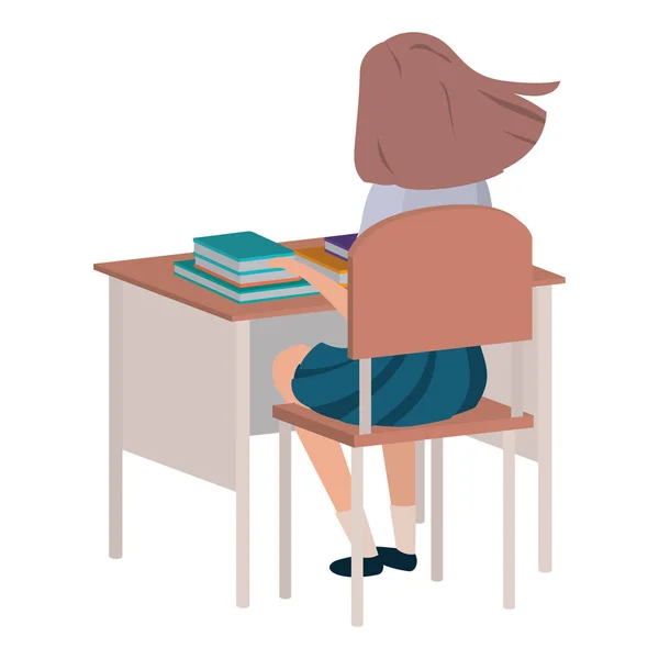 Mladý student dívka sedí ve školní lavici — Stockový vektor