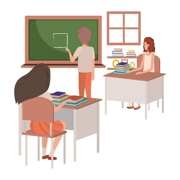 Teacher in classroom with students avatar character — 스톡 벡터