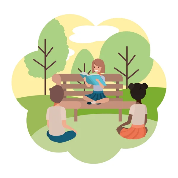 Group of people in park chair avatar character — Stock vektor