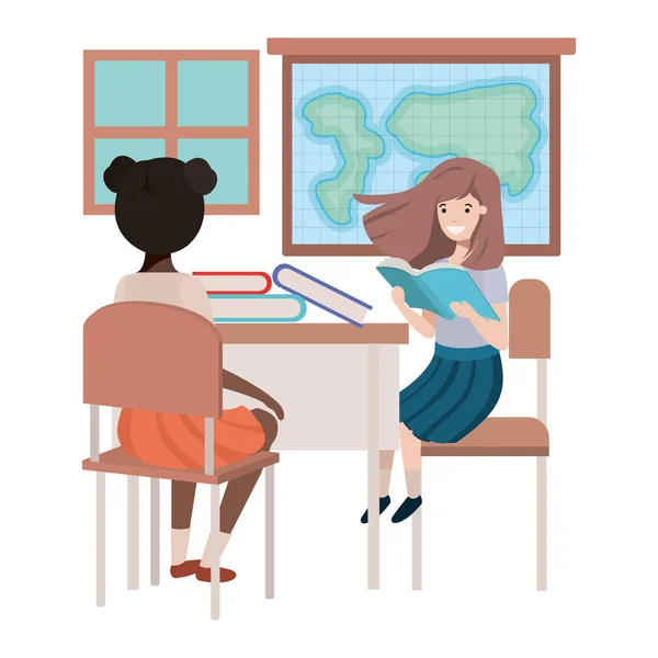 Okul Danışma avatar karakter içinde oturan kızlar — Stok Vektör