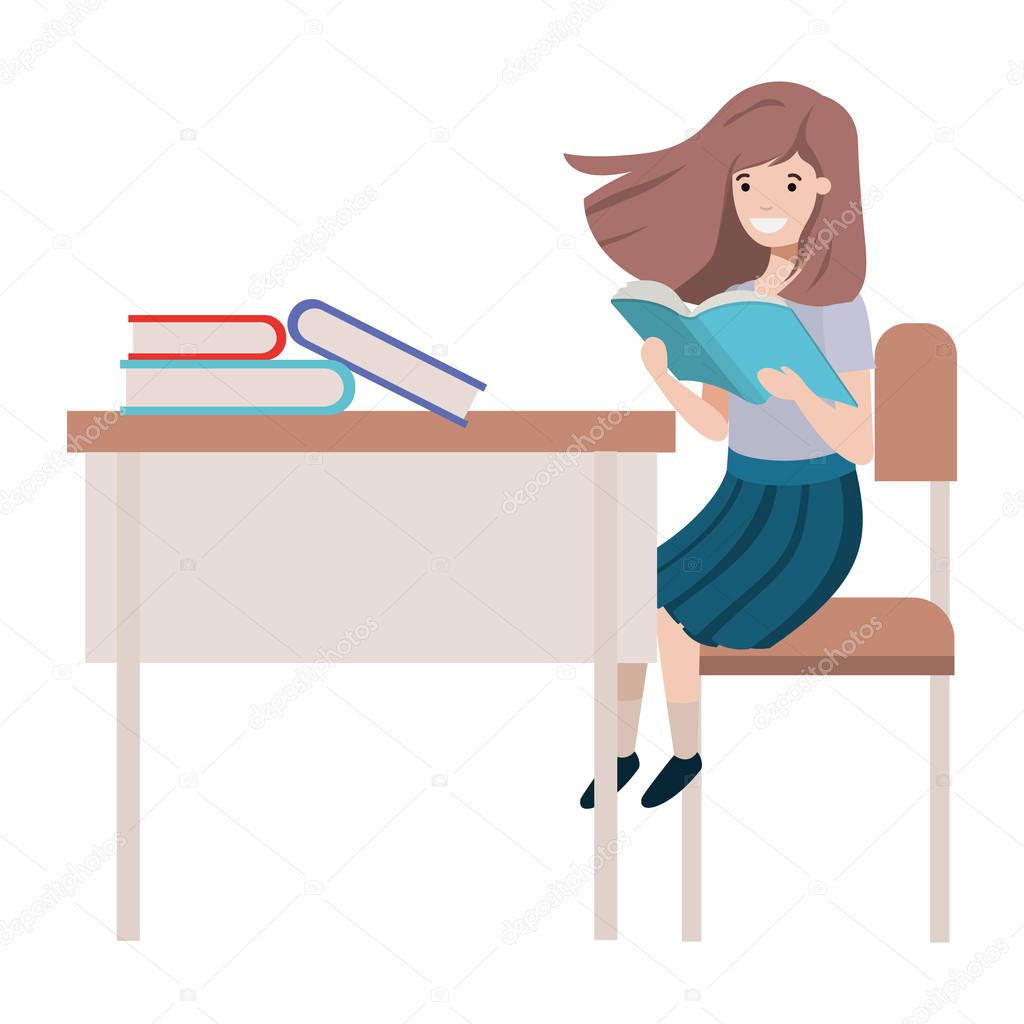 young student girl sitting in school desk