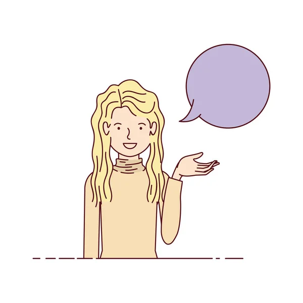 Young woman with speech bubble avatar character — Stock Vector