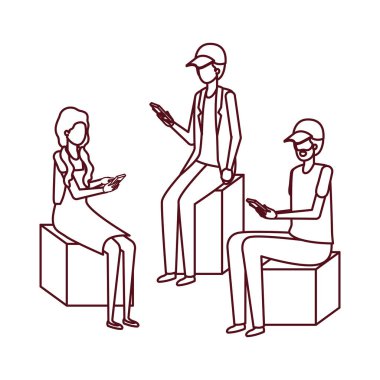 smartphone avatar karakter birlikte grup insan