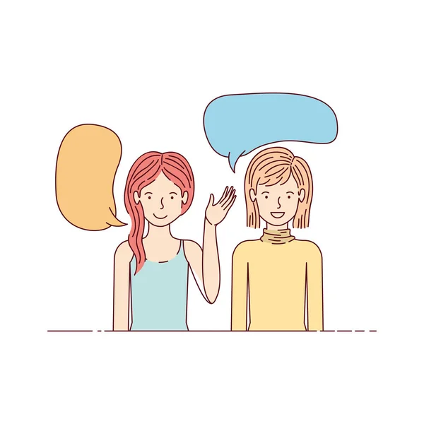 Mujeres jóvenes con el habla personaje avatar burbuja — Vector de stock