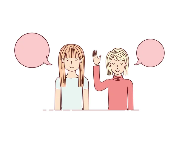 Νεαρές γυναίκες με φούσκα ομιλία avatar χαρακτήρων — Διανυσματικό Αρχείο