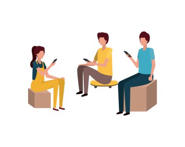 smartphone avatar karakter birlikte grup insan