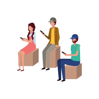 smartphone avatar karakter birlikte grup insan