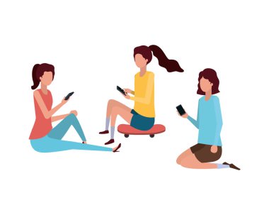bir grup insan smartphone avatar karakter vektör çizim ile tasarım