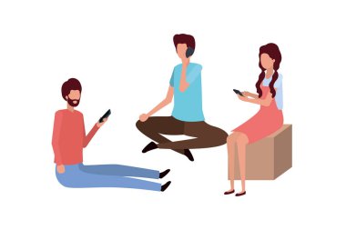 smartphone avatar karakter birlikte grup insan