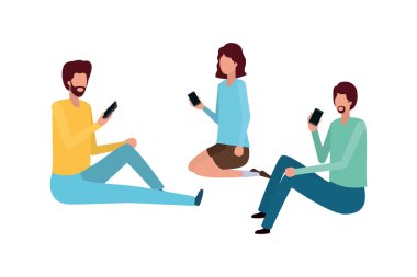 smartphone avatar karakter birlikte grup insan